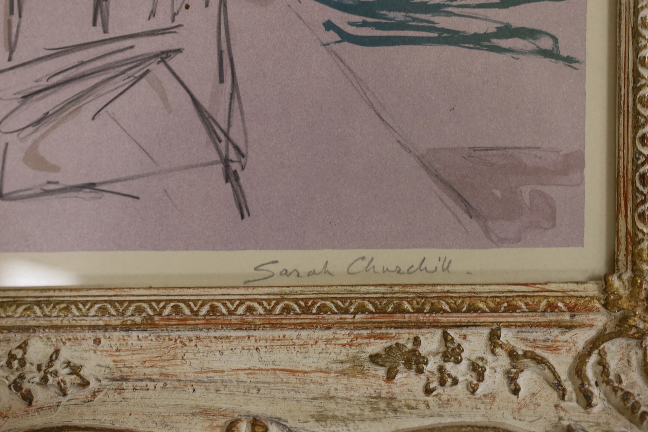 Sarah Churchill (1914-1982), lithograph, Visit with Winston Churchill, signed in pencil, 45/300, 40 x 50cm